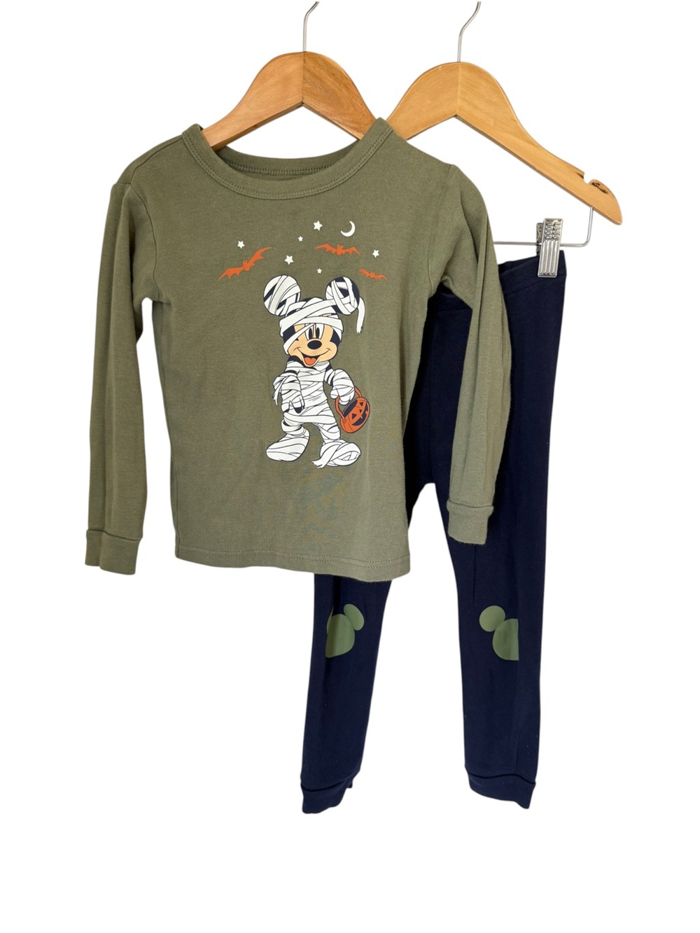 GAP Disney Olive Green & Navy Mickey Mummy Pajama Set 4T